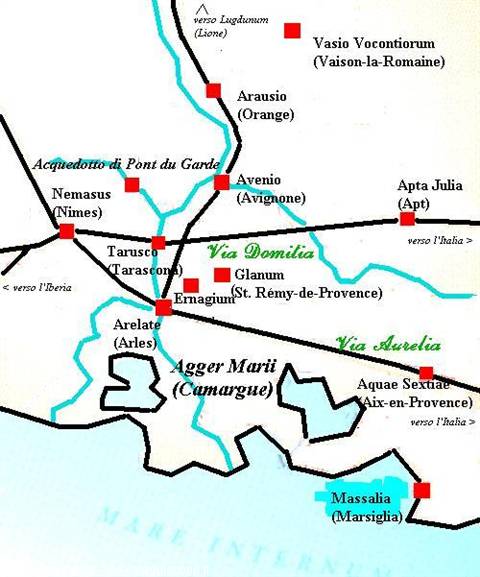 Mappa della città romane in provenza