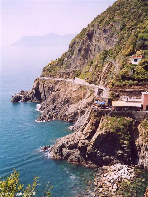Riomaggiore, with the Way of love in the background