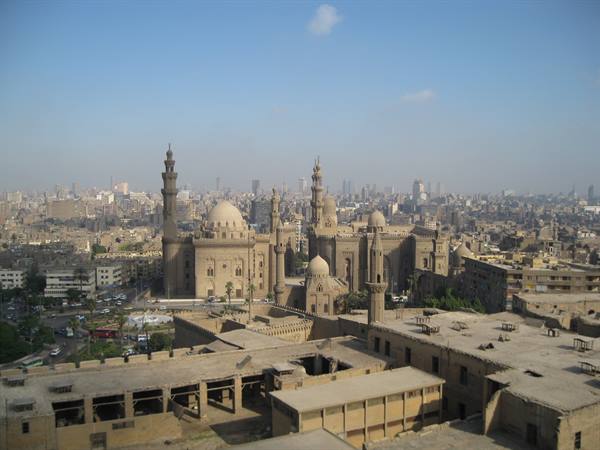 Sultan Hassan and Rifa'i mosques in Cairo, minarets and domes over the city