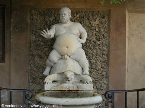 Marble statue of drunk Bacchus straddling a turtle, Boboli Gardens fountain, Florence