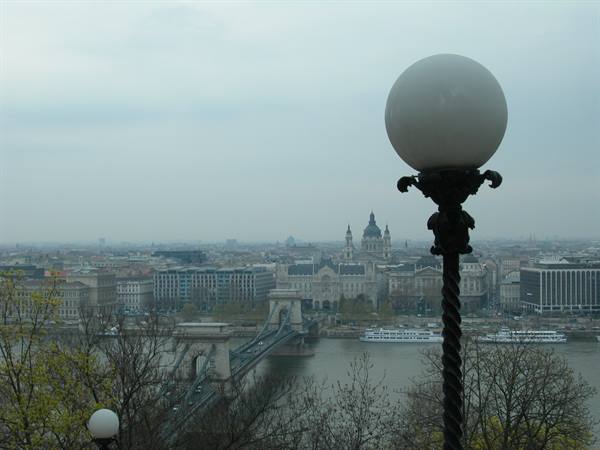 Iron lamppost before the Danube and the Chain Bridge in Budapest
