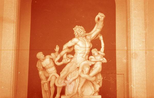 Marble Laocoön group with sons entwined by serpents