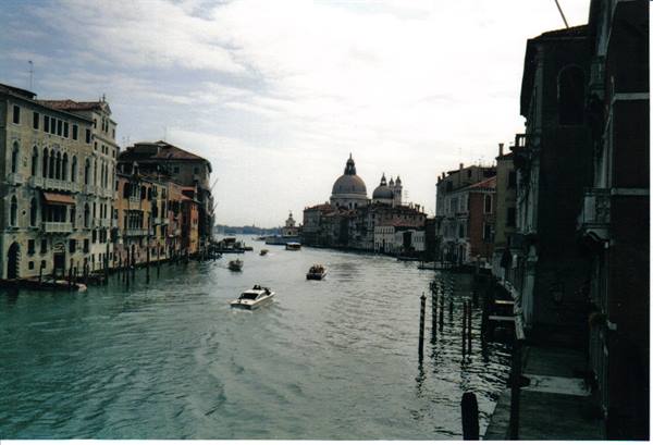 Boats on Venice's Grand Canal, Santa Maria della Salute basilica in the background
