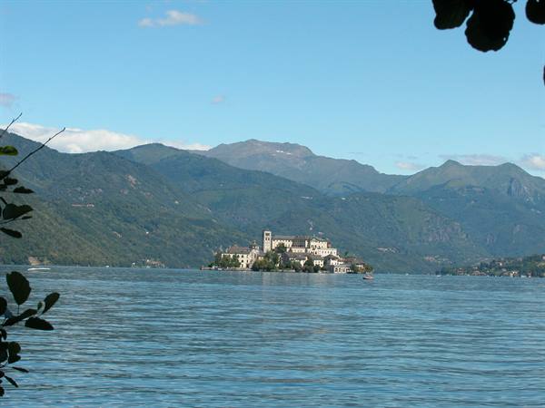 Isola San Giulio with its old village, surrounded by the lake waters