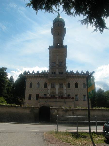 Villa Crespi in Orta San Giulio, Moorish stone tower among trees