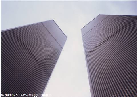 The Twin Towers of the World Trade Center rising skyward, New York