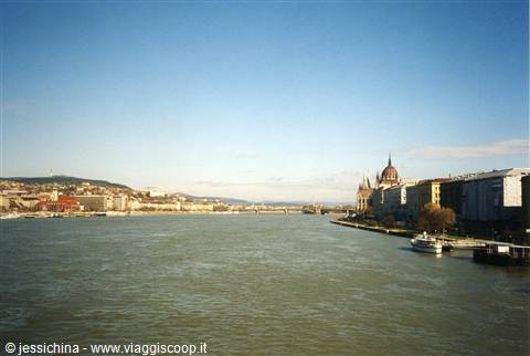 The Danube in Budapest with the Parliament building on the right bank