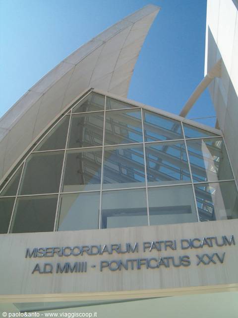 Glass facade of the Padre Pio church in San Giovanni Rotondo