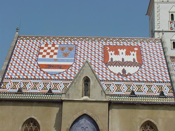 Tiled roof with painted coats of arms, St Mark's Church, Zagreb