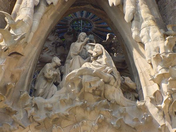 Stone sculpture group on the Nativity facade of the Sagrada Família