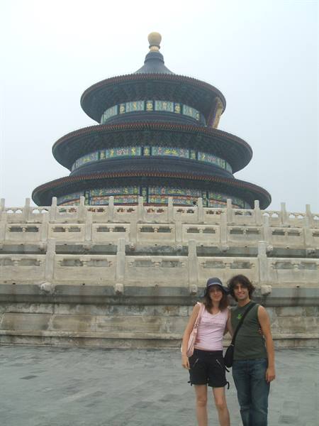 Couple of tourists in front of the Temple of Heaven's Hall of Prayer, Beijing