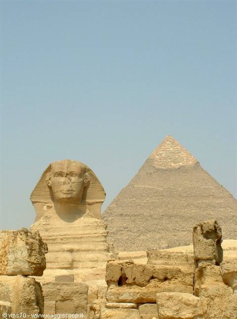 The Great Sphinx of Giza in limestone before Khufu's pyramid