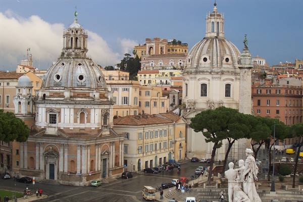 Baroque domes of Santa Maria di Loreto seen from Piazza Venezia, Rome