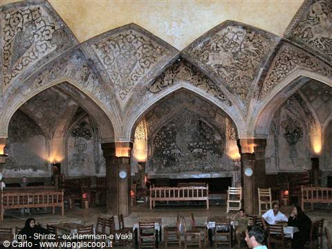 Ornate plastered vaults of the former Vakil hammam in Shiraz, now a teahouse