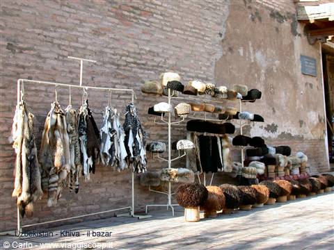 Fur hats for sale at the Khiva bazaar