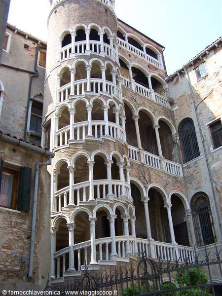 Spiral staircase with white stone arches at Palazzo Contarini del Bovolo, Venice