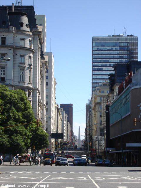 The obelisk seen from Puerto Madero through Avenida Corrientes.