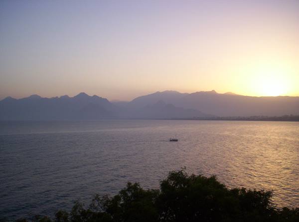 The bay of Antalya and the Bey Mountains at Sunset