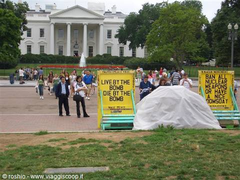 White House and a woman's protests