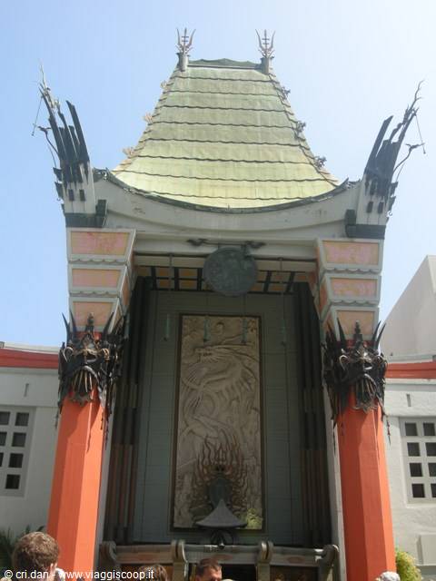 TCL Chinese Theatre in Hollywood: green roof, red columns, carved dragon facade