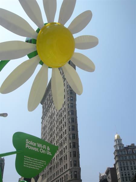 Solar daisy installation in front of the Flatiron Building, New York