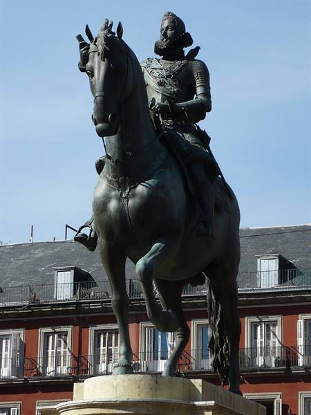 Bronze equestrian statue of Philip III at Plaza Mayor, Madrid
