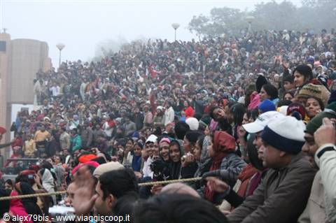 Crowd of spectators on the stands at the Wagah border ceremony