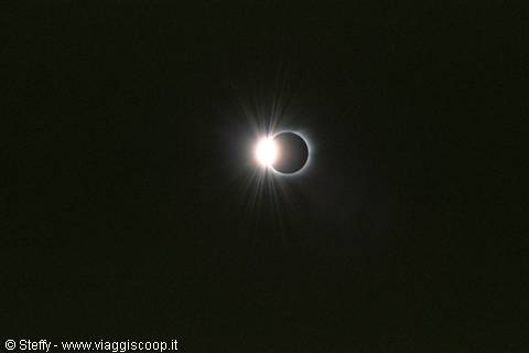 Total solar eclipse: bright corona surrounding the Moon's dark disk