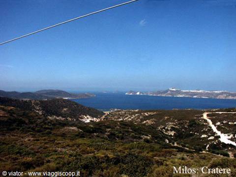 The volcanic caldera of Milos overlooking the Aegean Sea