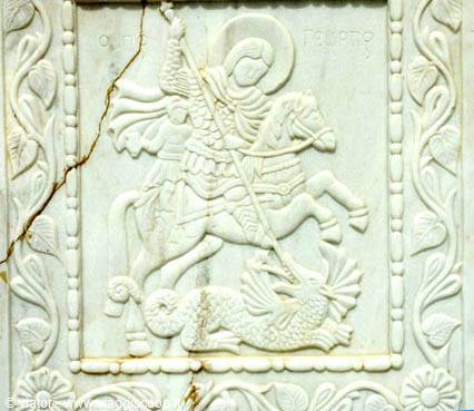 Marble bas-relief of Saint George on horseback spearing the dragon