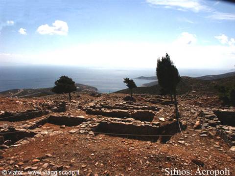 Ancient stone walls of Sifnos acropolis above the sea