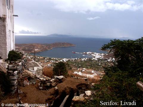 Livadi village on Serifos seen from above, white houses by the harbor