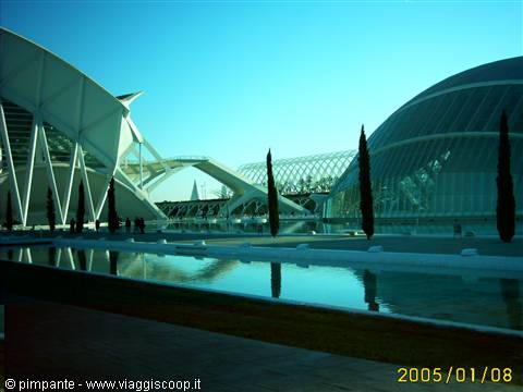 City of Arts and Sciences in Valencia, white structures reflected in the pool