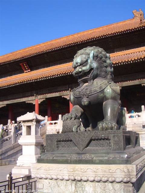 Bronze guardian lion in front of the Gate of Supreme Harmony, Forbidden City