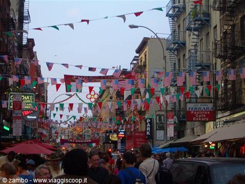 San Gennaro festival in Little Italy, New York: flags over the crowd