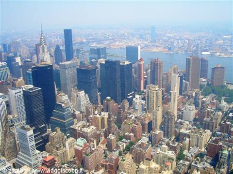 Manhattan skyscrapers with the Chrysler Building and the East River