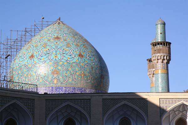 Tiled dome and minaret of Sheikh Lotfollah Mosque, Esfahan