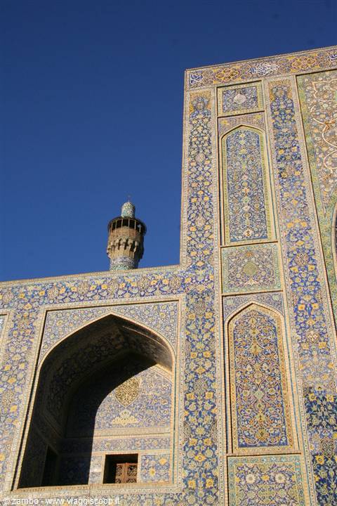 Tiled portal and minaret in blue faience, Shah Mosque, Esfahan