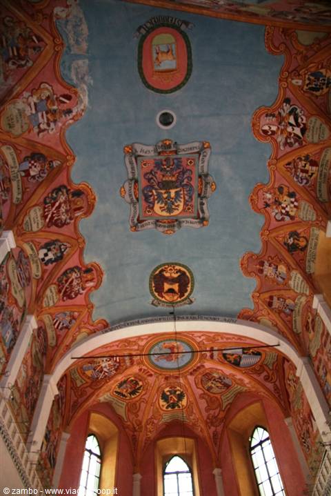 Ceiling painted with coats of arms inside Skokloster church