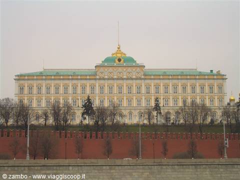Grand Kremlin Palace above red walls, Moscow