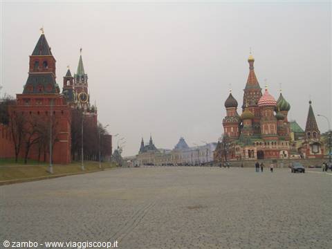 Red Square in Moscow: Saint Basil's Cathedral and red-brick Kremlin towers