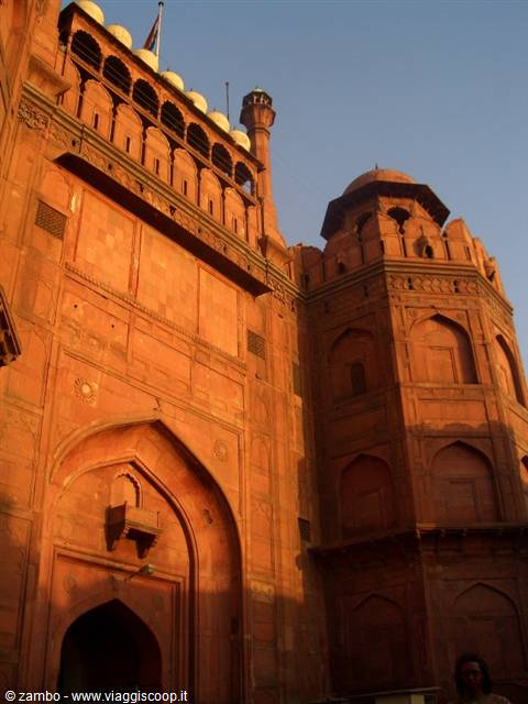 Red sandstone gate and tower of the Red Fort, Delhi