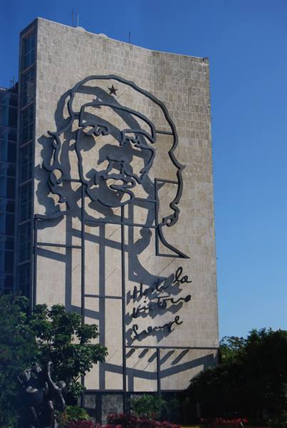 Steel relief of Che Guevara's face on a Havana building