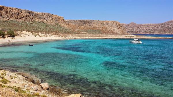 Turquoise waters and a hidden cove: Greek paradise, probably at Balos, Crete.
