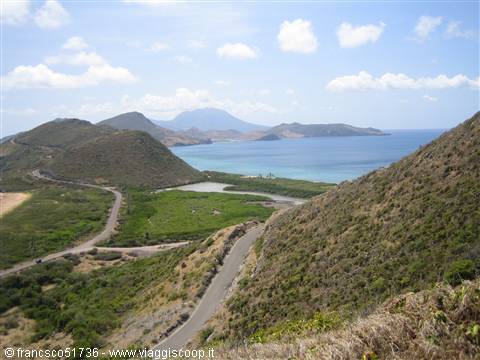 Winding road through hills toward Soufrière volcano, Saint Kitts