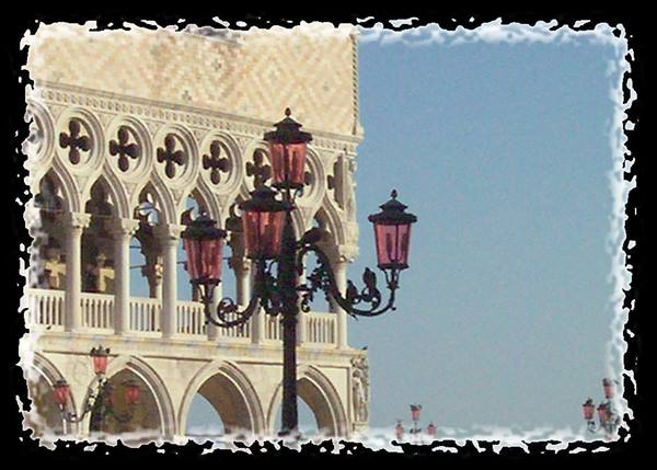 Wrought-iron street lamps before the Gothic loggia of Doge's Palace, Venice
