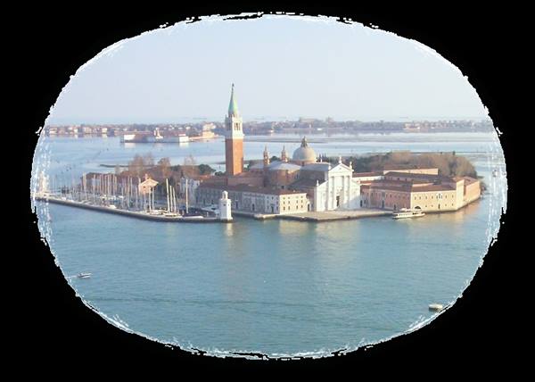 San Giorgio Maggiore island with bell tower and basilica facing the lagoon