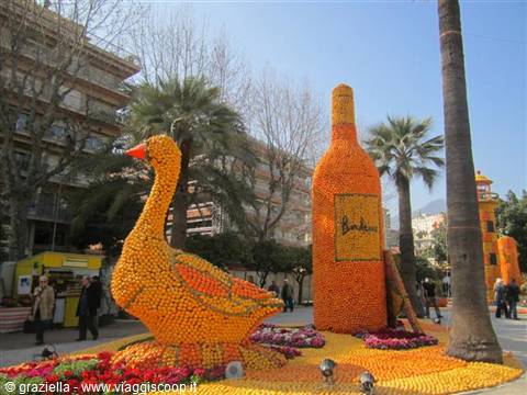Menton Lemon Festival: citrus sculptures shaped like a goose and bottle