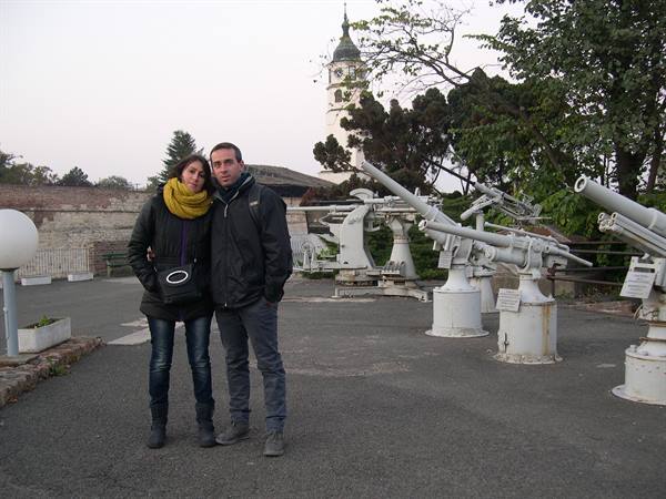 Couple beside old cannons at the Military Museum in Kalemegdan, Belgrade