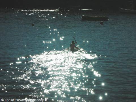 a rower in the port of nervi